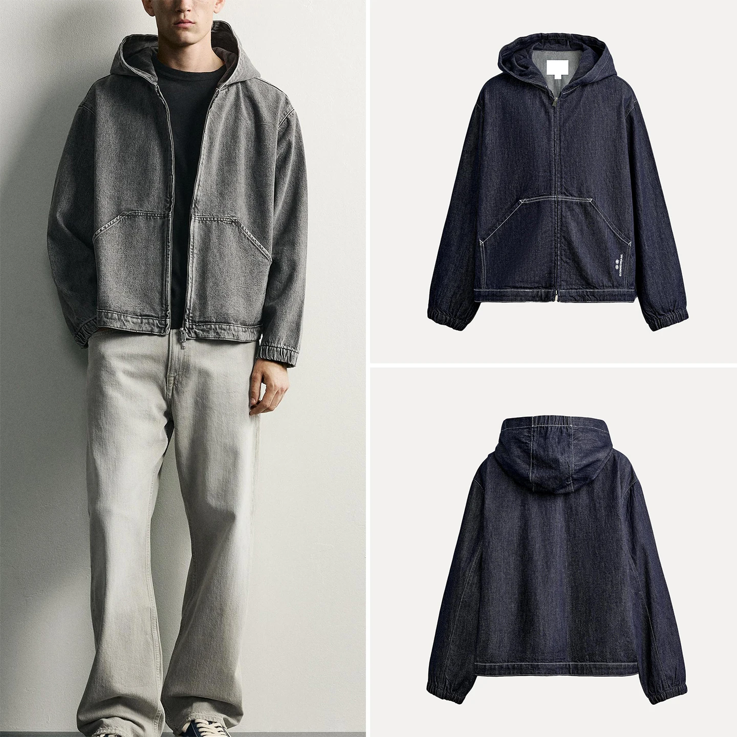 Loose Fit Long Sleeve Hooded Denim Jacket Men's Autumn Fashion Outerwear ZADATA Standard Edition 2026 New Arrival