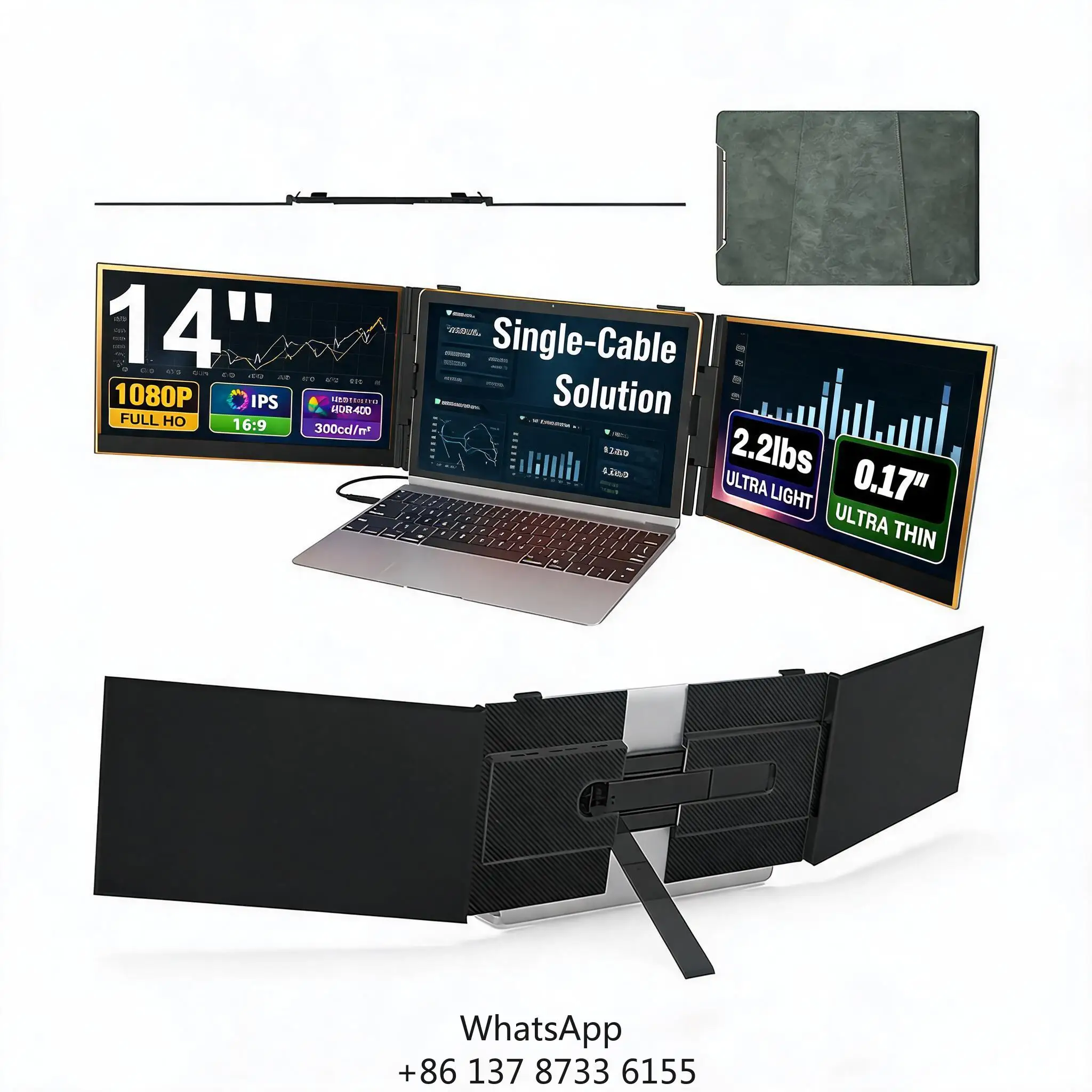 Dual Monitor 60 Hz Gaming Display LCD Light Additional Screen 14 Inch Laptop Screen Extender