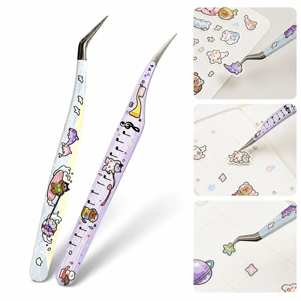 Stainless Steel Precision Tweezers High Precision Cartoon False Eyelash Tweezers Non Slip Grip Anti-static Craft Tweezers