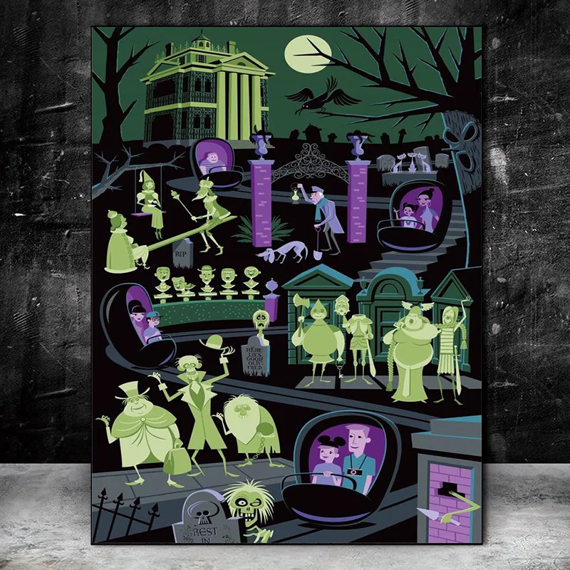 Walt Disney Haunted Mansion Poster Prints For Kids Bedroom Disneyland Migic Kingdom Hitchhiking Ghosts Canvas Painting Wall Art