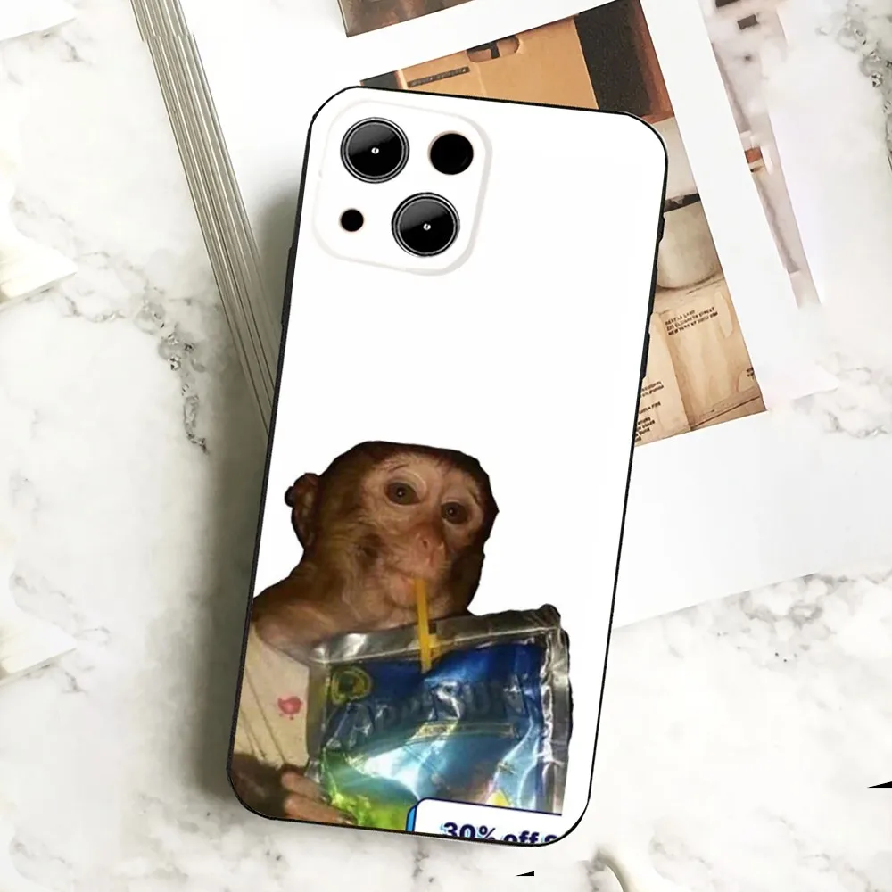 Monkey Sipping Capri Meme Funda   Phone Case  For IPHONE 15,13,14,12,Mini ,11, Xr, X ,Xs Pro Max 8, 7 Plus Back Cover