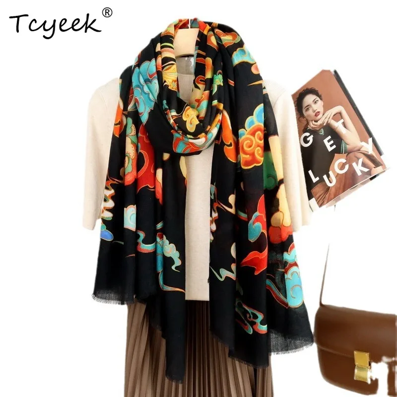 

Tcyeek, 100%Real Wool Elegant Scarf, Woman Cloud Painting, Mom Gifts All-match Fashion Scarves, 2024 Spring Autumn A458120QM