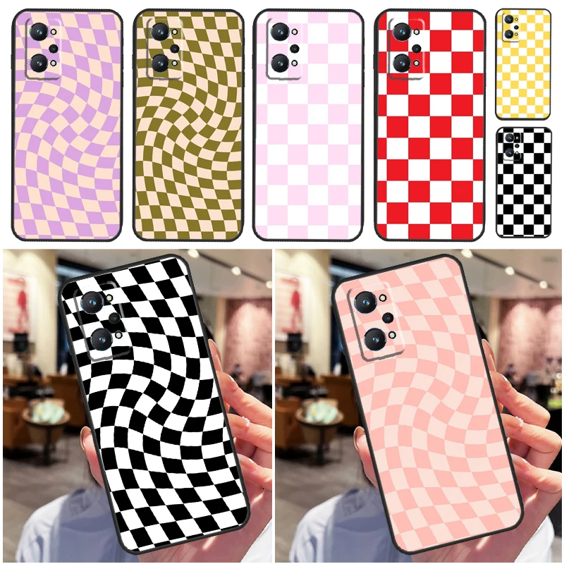 Checkerboard Pattern Mustard Yellow For OPPO Realme C33 C55 C35 C31 C30 C21Y C25 C11 C15 GT Neo 5 3T 2T 8 9 10 11 Pro Plus Case