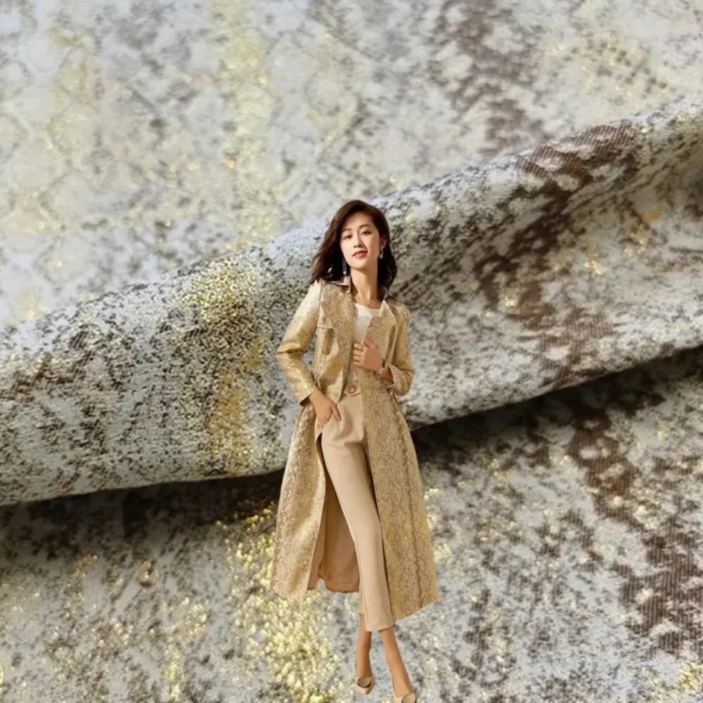 Yarn-dyed Jacquard Brocade Fabric Golden Python Pattern Skirt Trench Coat Stiff Fabrics Brand Fashion Design Wholesale Cloth