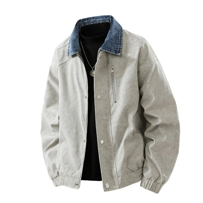 

Винтажная новая осенняя высококачественная популярная мужская модная трендовая повседневная куртка с воротником-стойкой и воротником-стойкой, искусственное пальто из двух предметов