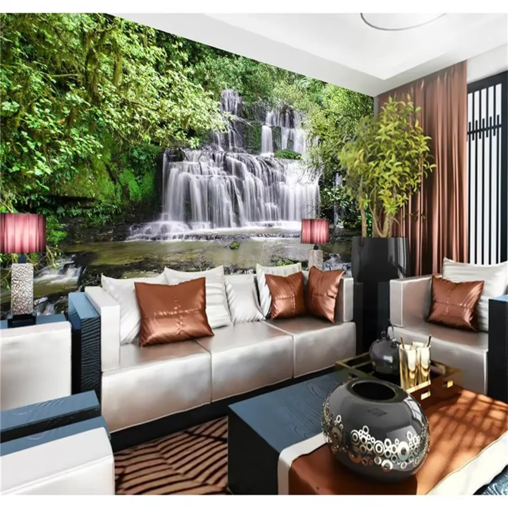 custom Trees Mountain Waterfall Wallpaper Photography Background Modern Art Mural for Living Room wall Painting Home Decor