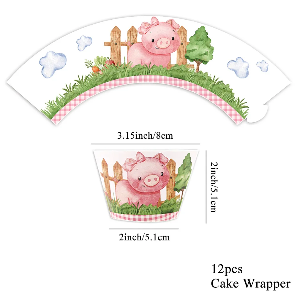 12Pcs Farmland Animal Cake Wrapper Carton Pig Cow Paper Cupcake Holder For Kids Farm Birthday Party Decoration DIY Cake Wrapping