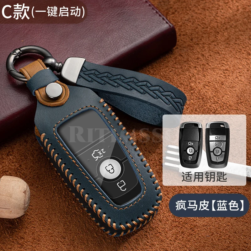 Leather Car Remote Key Case Cover For Ford Fusion Edge Mustang Explorer F150 F250 F350 Ecosport Protector Holder Shell Fob