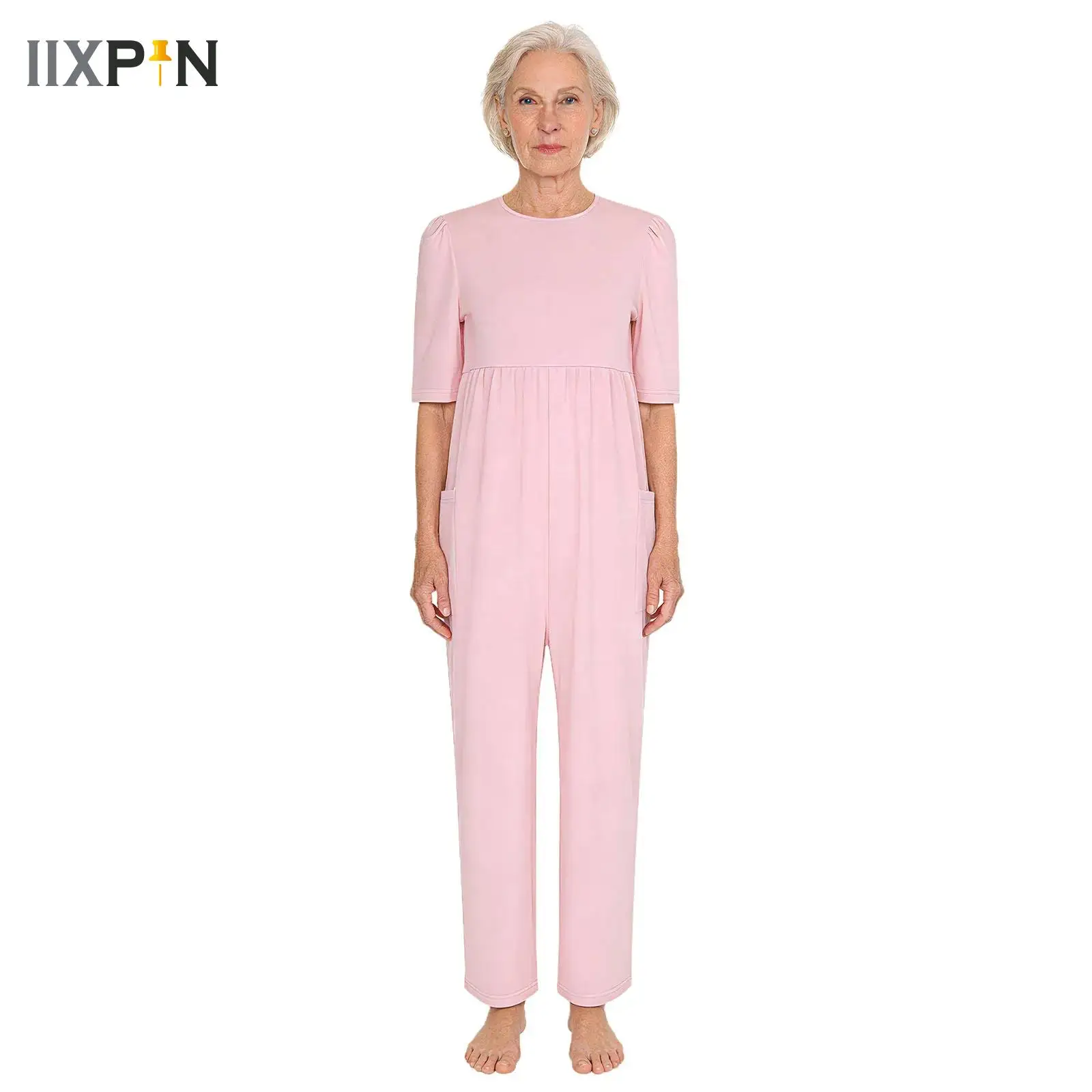 

Womens Elderly Special Need Adaptive Jumpsuit Side Pockets Long Pants Bottom Anti-Strip Jumpsuit for Alzheimers Dementia Patient