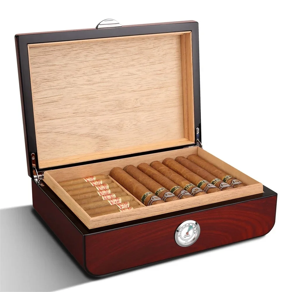 Wood Cigar Box 48pcs Large Capacity Cedar Wood Cigar Humidor Built-in Humidifier and Hygrometer Cigar Storage Box Piano Lacquer
