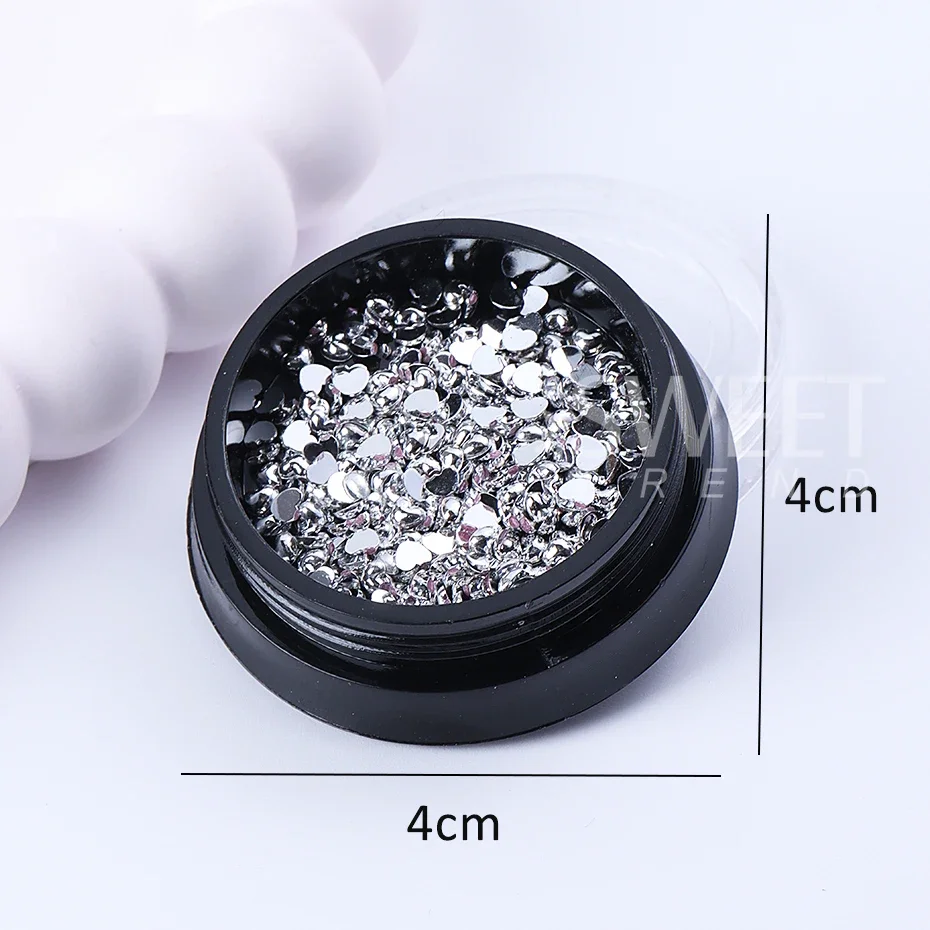 1 صندوق الفضة القلب مسمار الفن الديكور ثلاثية الأبعاد المعادن شقة القلب الحب سحر مجوهرات أظافر لوازم الأظافر الفاخرة DIY بها بنفسك مانيكير الملحقات