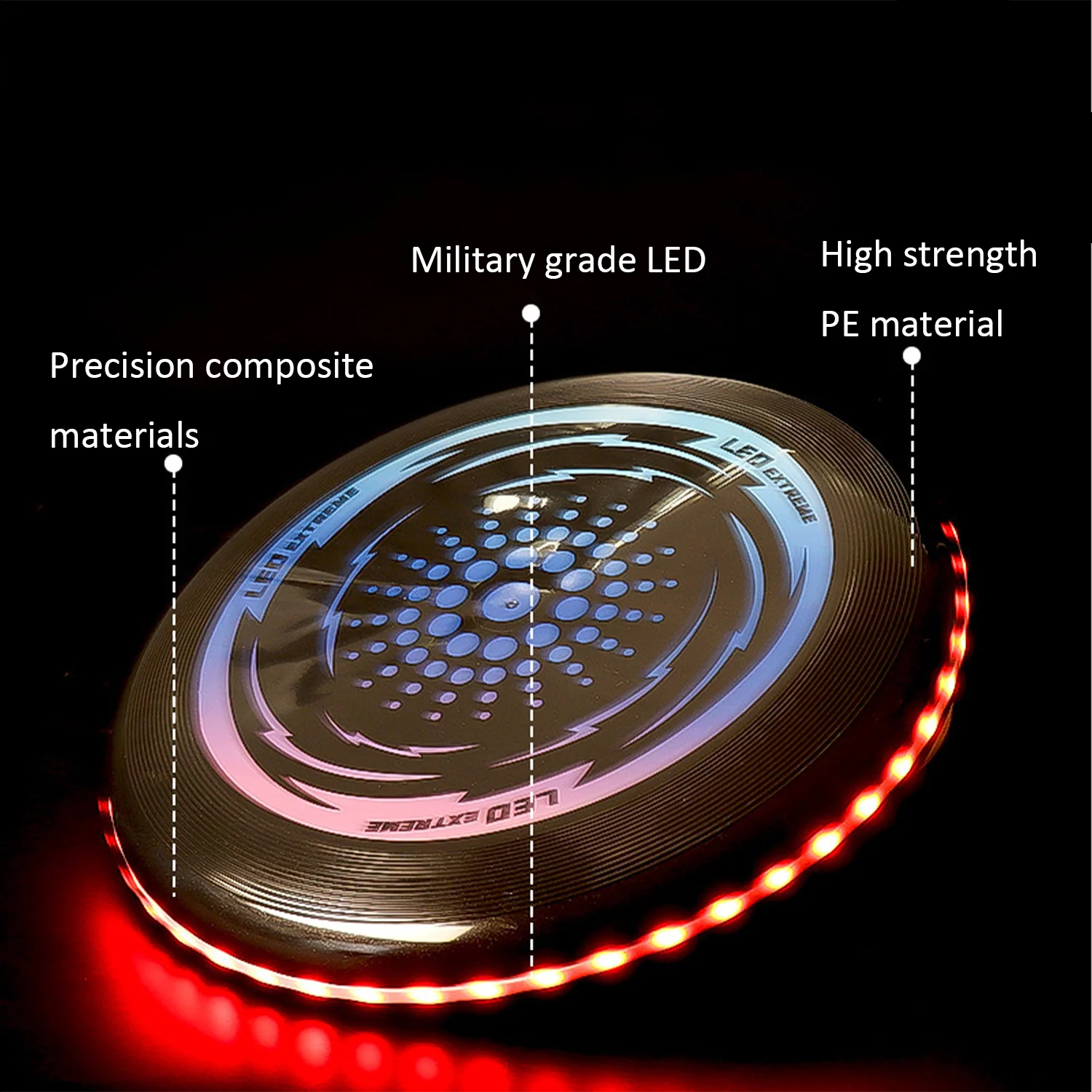 Disco volante a LED, giocattolo a disco da lancio con decompressione luminosa a 49LED, giocattolo a disco antistress leggero da 10,63 pollici per giochi di sport all'aria aperta