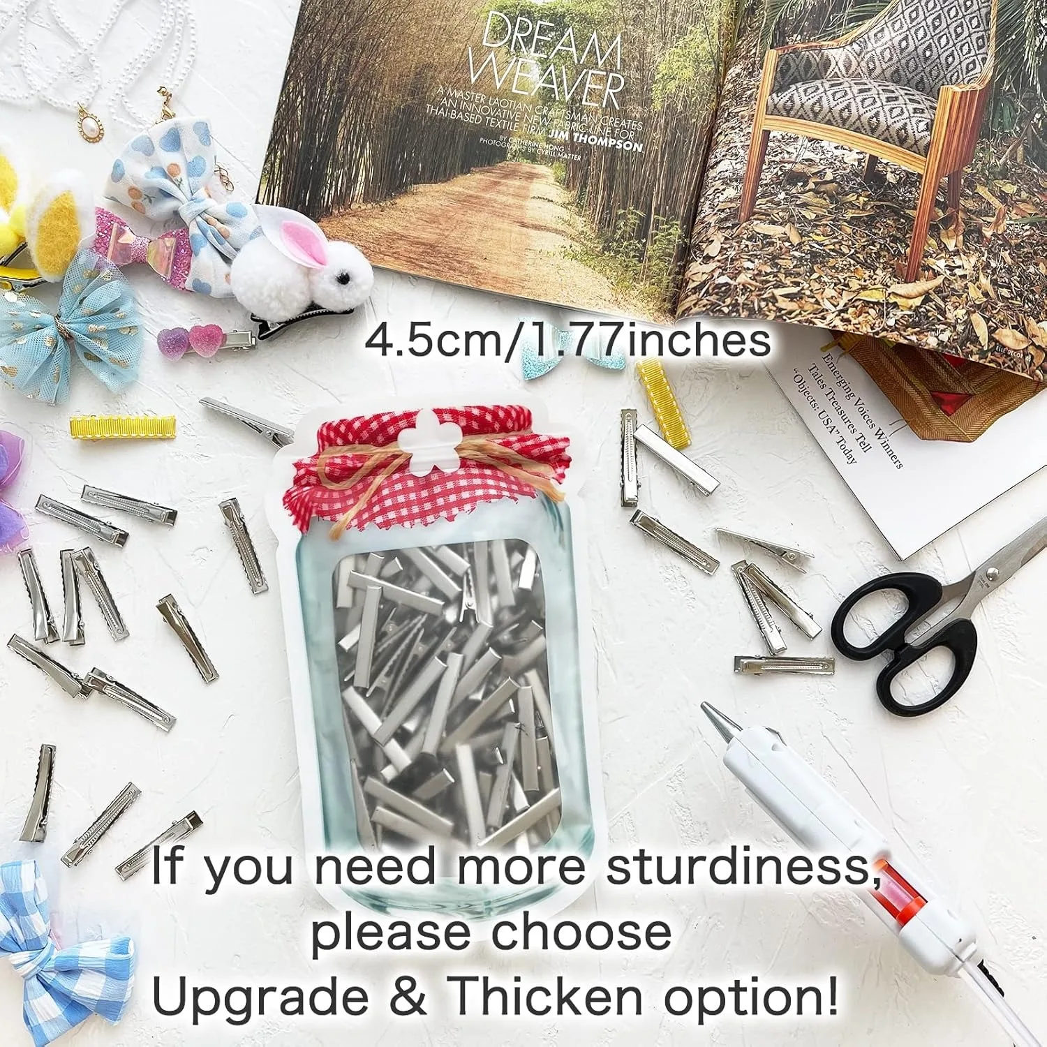 Hair Clips for Hair Bows, 150Pcs Alligator Metal Clip (4.5cm/1.77"), Gator Hairdresser Clips for Bow Making, Large Plain view 6