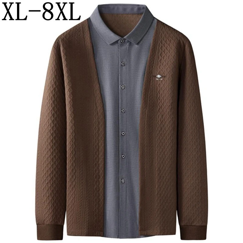 8XL 7XL 6XL 2024 New Autumn High End Luxury Fake Two Piece Cardigan Men Casual Loose Mens Sweatshirts Fashion Cardigans Jacket