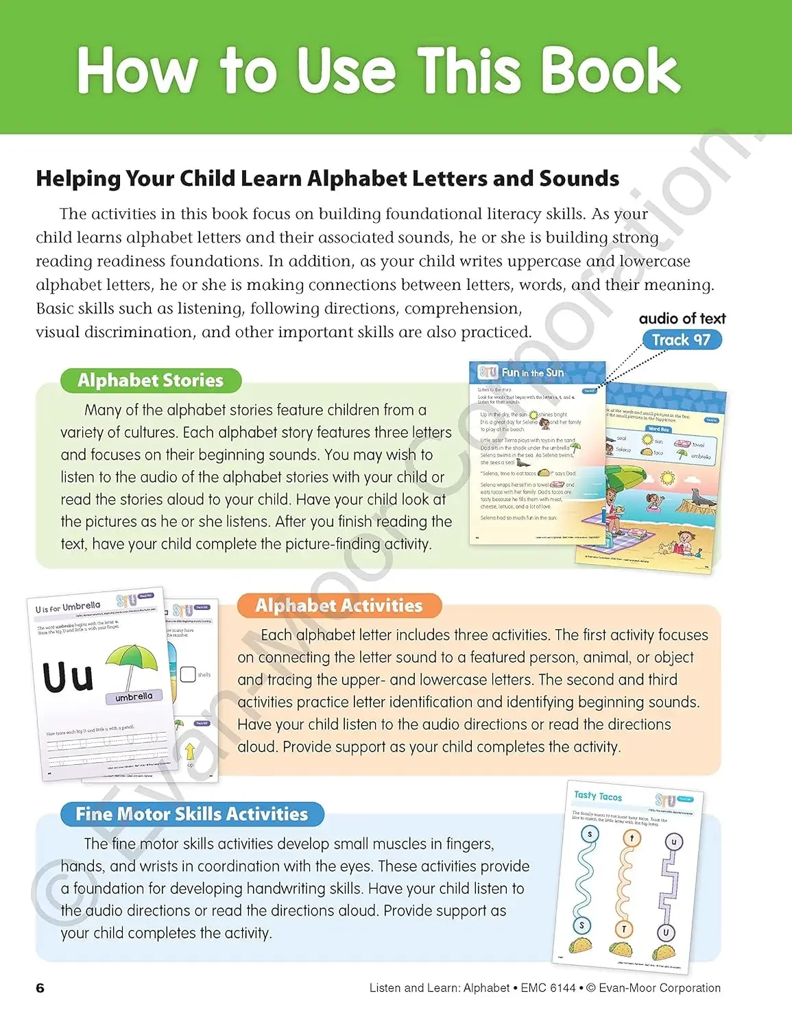 Evan-Moor Listen and Learn Alphabet, PreK Activity Workbook,aged 3 4 5 6, English book 9781645142560