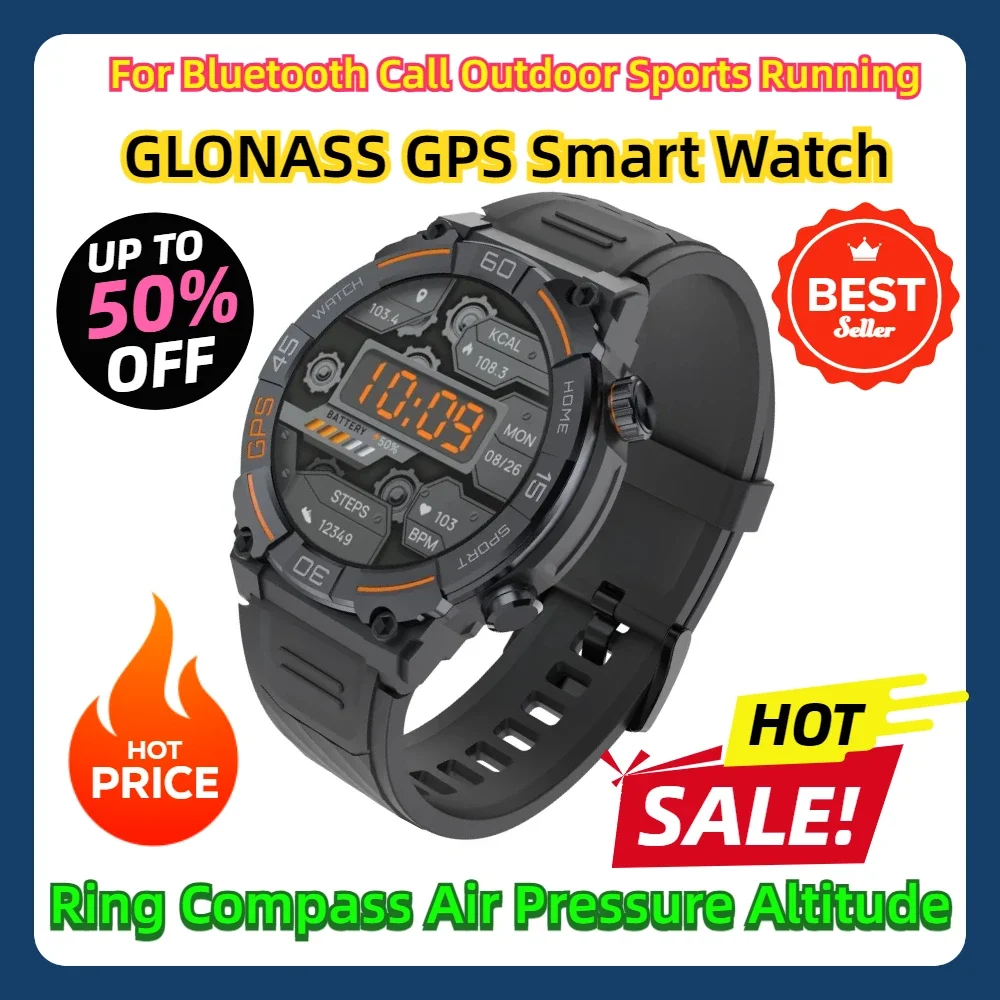 For Bluetooth Call Outdoor Sports Running Speed Watch Ring Compass Air Pressure Altitude GLONASS GPS Smart Watch