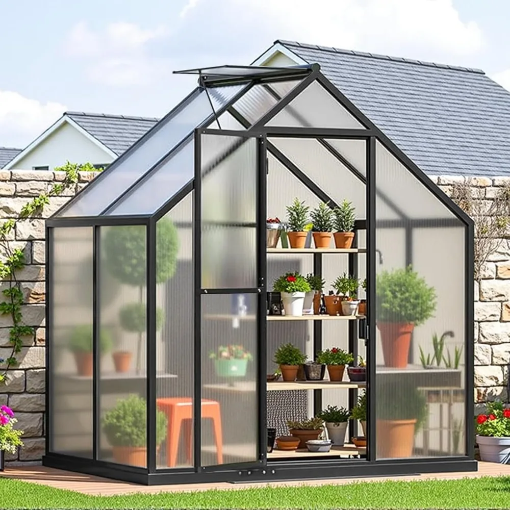 

6×4FT Green Houses for Outside, Walk-in Greenhouse for Outdoors and Winter Garden Planting, Enhanced Aluminum Greenhouse Kit Wit