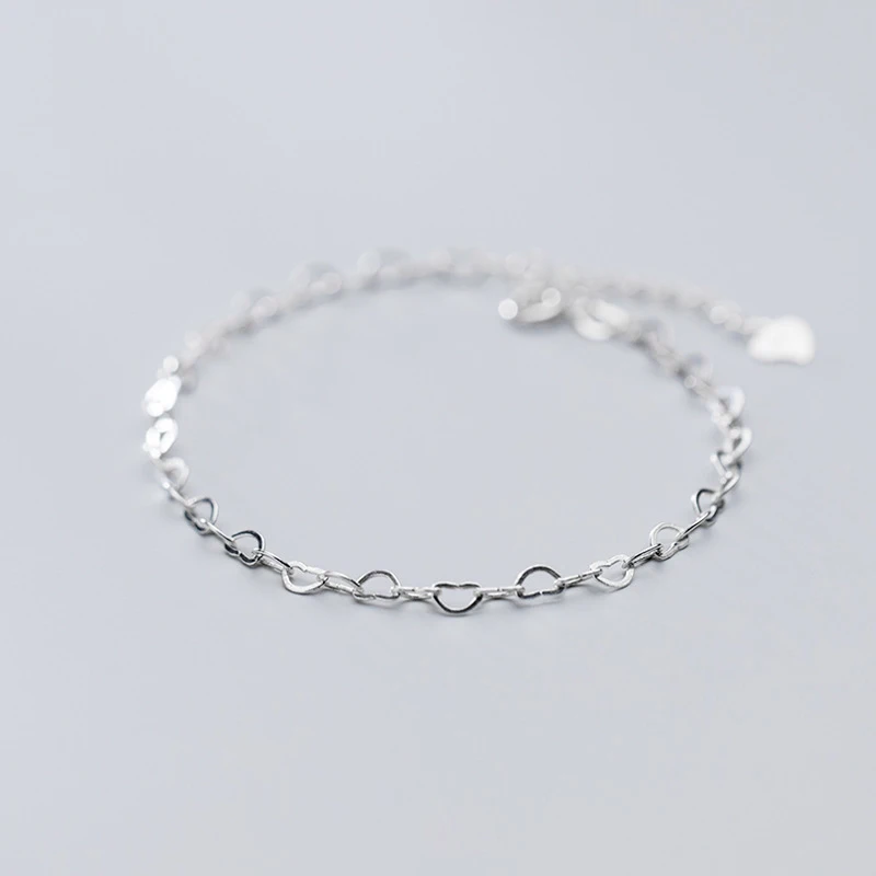 Modian Authentic 925 Sterling Silver Simple Hearts Bracelet for Women Gift Fashion Adjustable Link Chain Bracelet Fine Jewelry