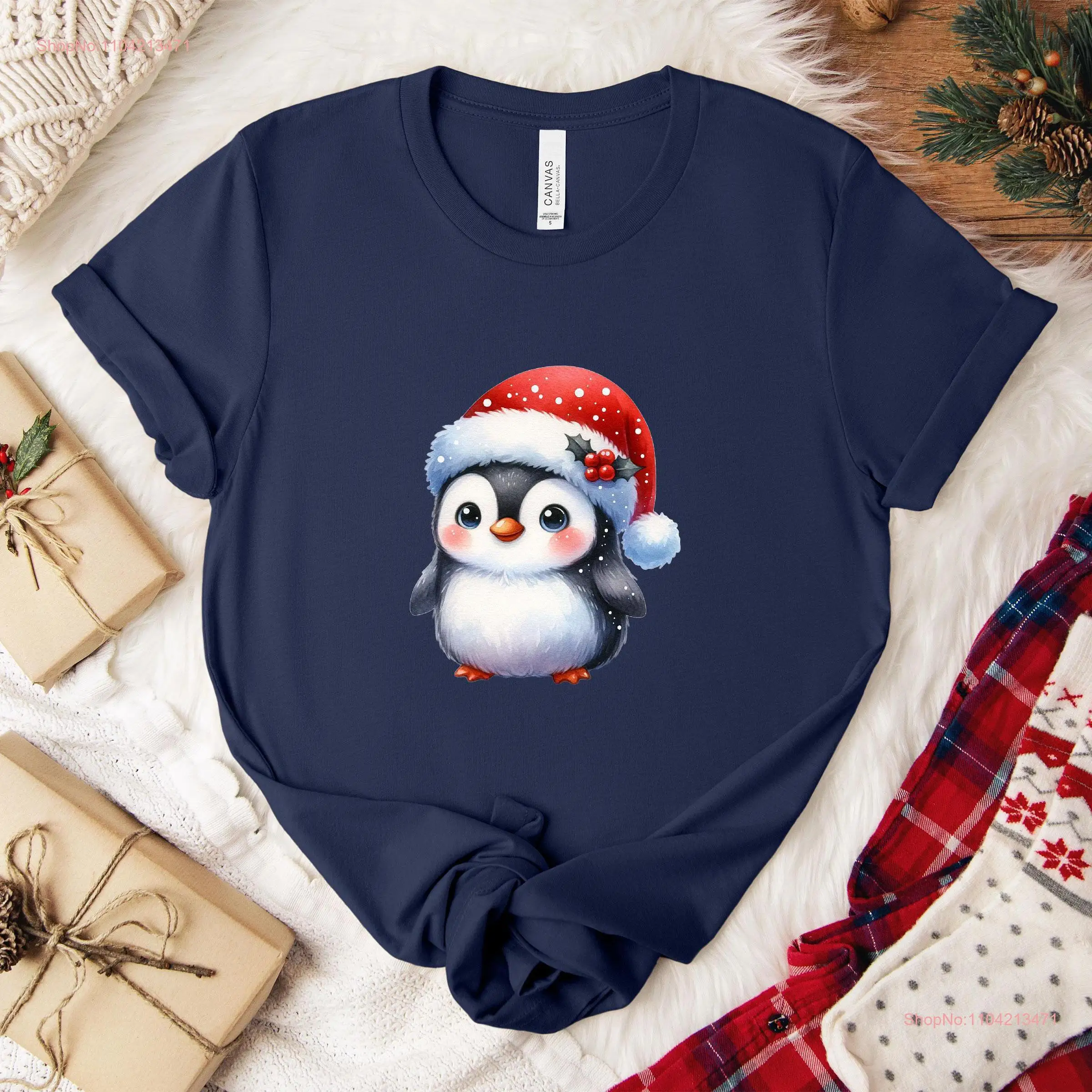 Linda camiseta de pingüino, vacaciones suaves y adorables con diseño festivo, perfecta para alegría temprana navideña