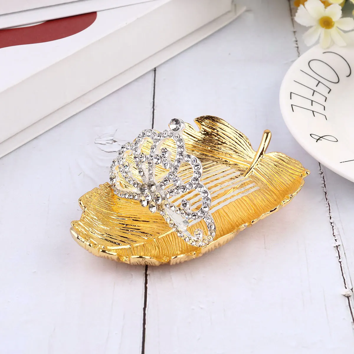 

1 шт. поднос для колец в форме листа, мини-ювелирная тарелка, органайзер для хранения из сплава, настольный дисплей для дома, поднос для ювелирных изделий, тарелка