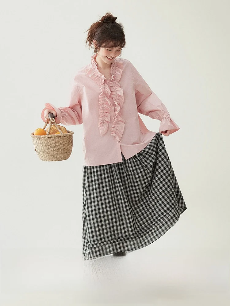 

Оригинальный дизайн, розовая хлопковая рубашка для женщин, новинка ранней весны, с воротником-стойкой, удобная, дышащая, в корейском стиле