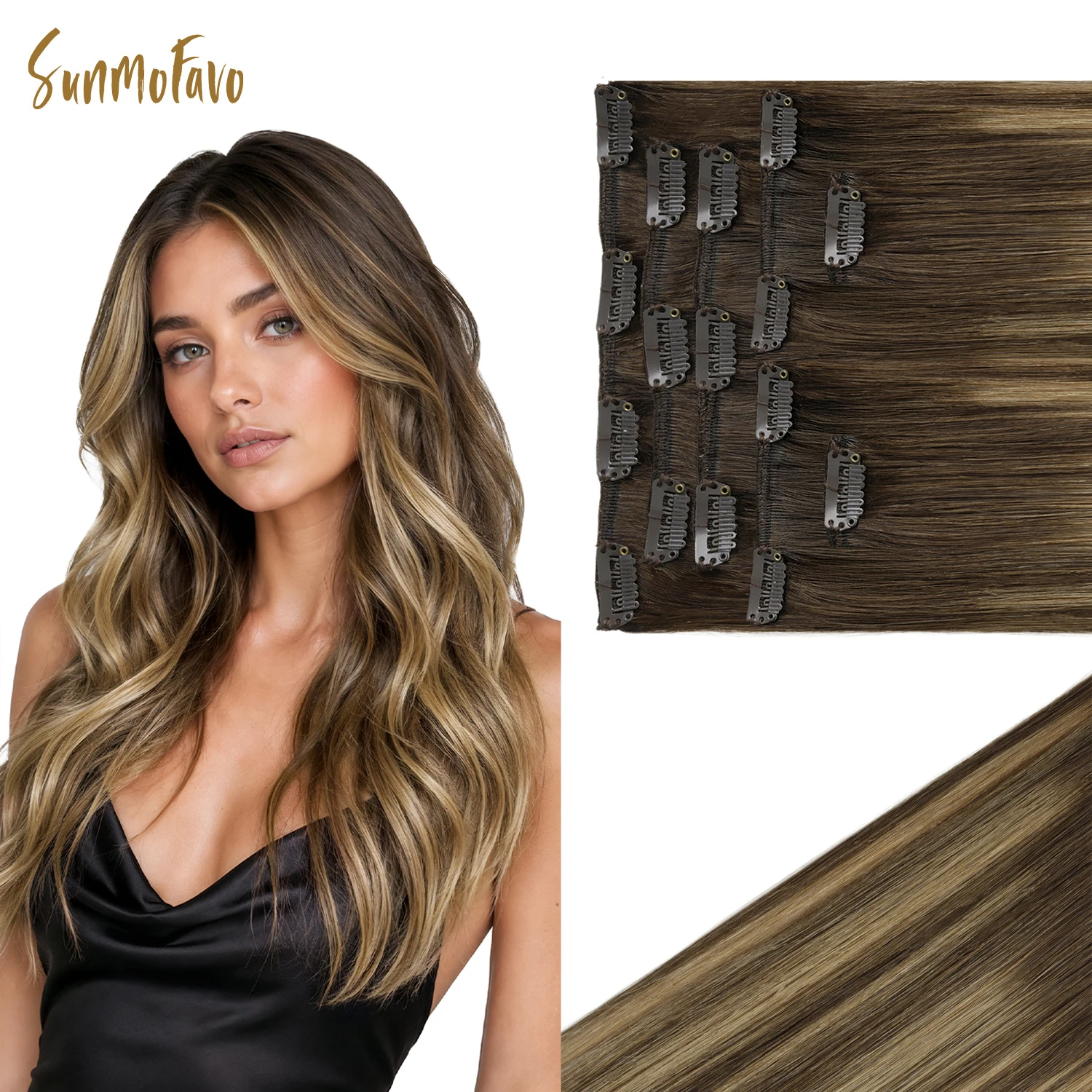 sunmofavo-set-di-7-ciocche-di-capelli-umani-remy-con-clip-balayage-biondo-caramello-con-meches-capelli-umani-veri-fusione-naturale-per-donne