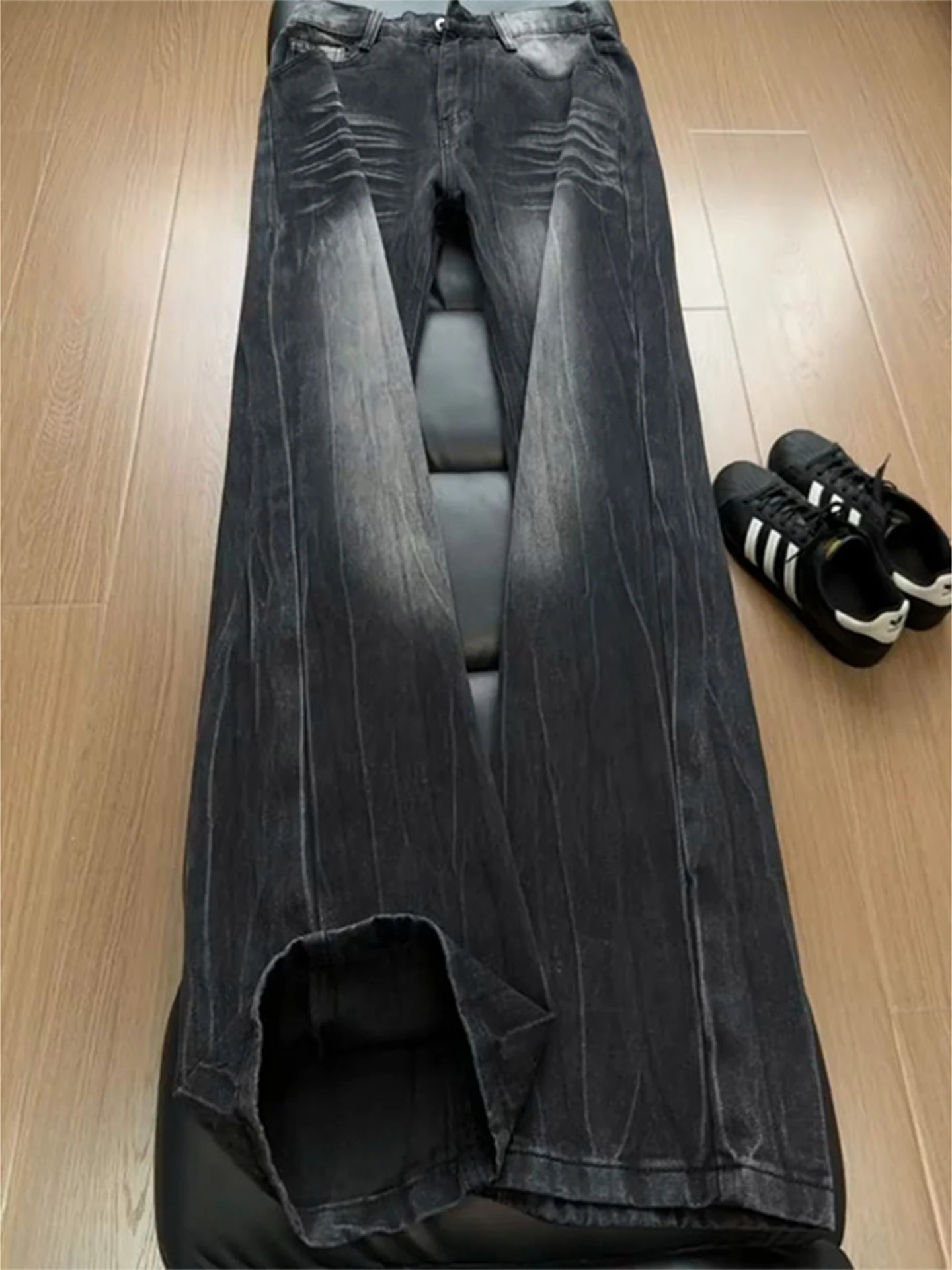 

Cleanfit Men's Bla Lightning Print Flared Jeans Straight Leg Slimming Knife High Street American Sle Casual Denim