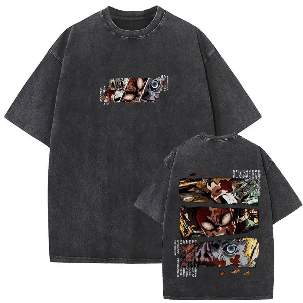 Heavy Duty T-shirt, Demon Slayer Blade, Washed To Make Old, Loose, Retro, Slimming, Oversized, Loose, Casual, Summer