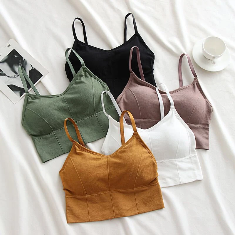 Pakaian dalam wanita katun, atasan Tube warna Solid Bra Fashion Sling lebar tali bahu dapat disesuaikan Tank Up olahraga Lingerie Wanita