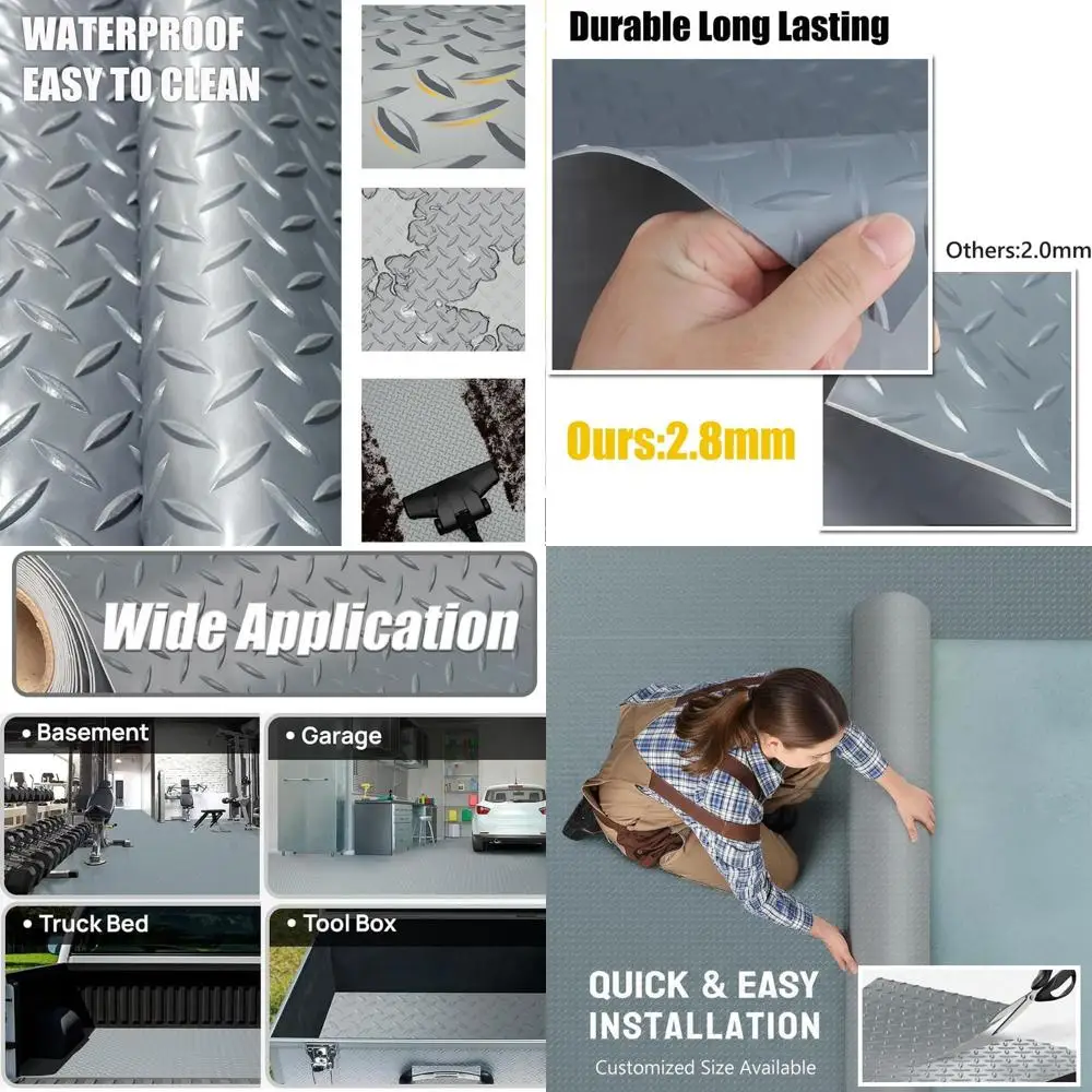 

Thickened PVC Garage Floor Mat, Heavy-Duty Waterproof Non-Slip Protector for Cars, Trailers, SUVs, Basements, Gyms (Gray) - 3ft