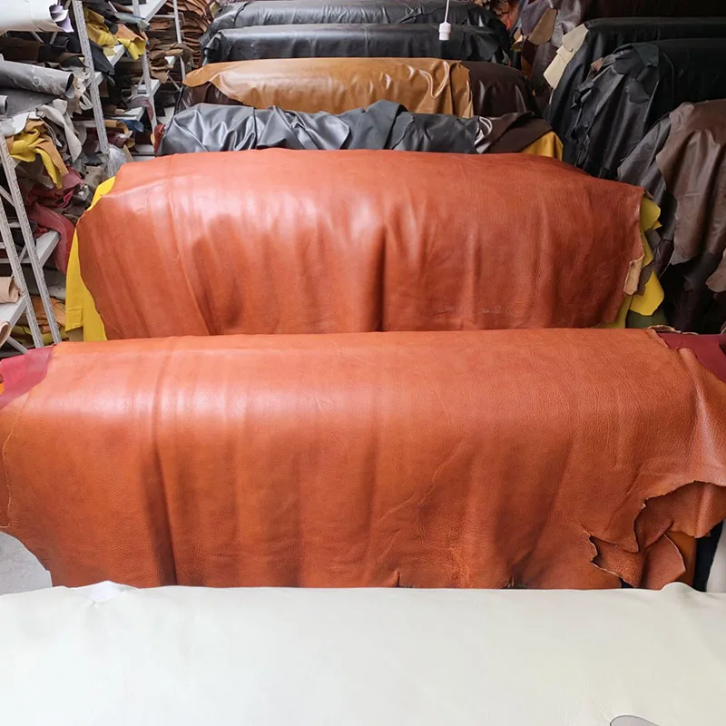 Thick Cowhide Material Top Layer, Red and Brown Leather Fabric, Table Mat, Sofa Mattress, Yellow and Brown, 4.0mm