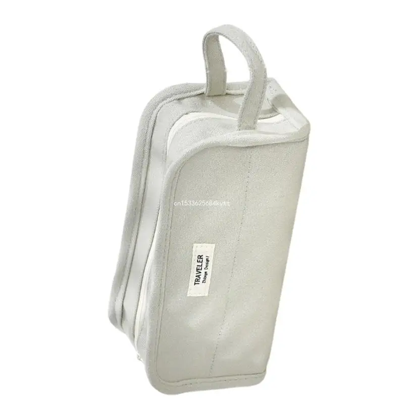 Canvas Pen Bag Double Layer Pen Pouches Big Capacity Standing up Stationery Bag Dropship