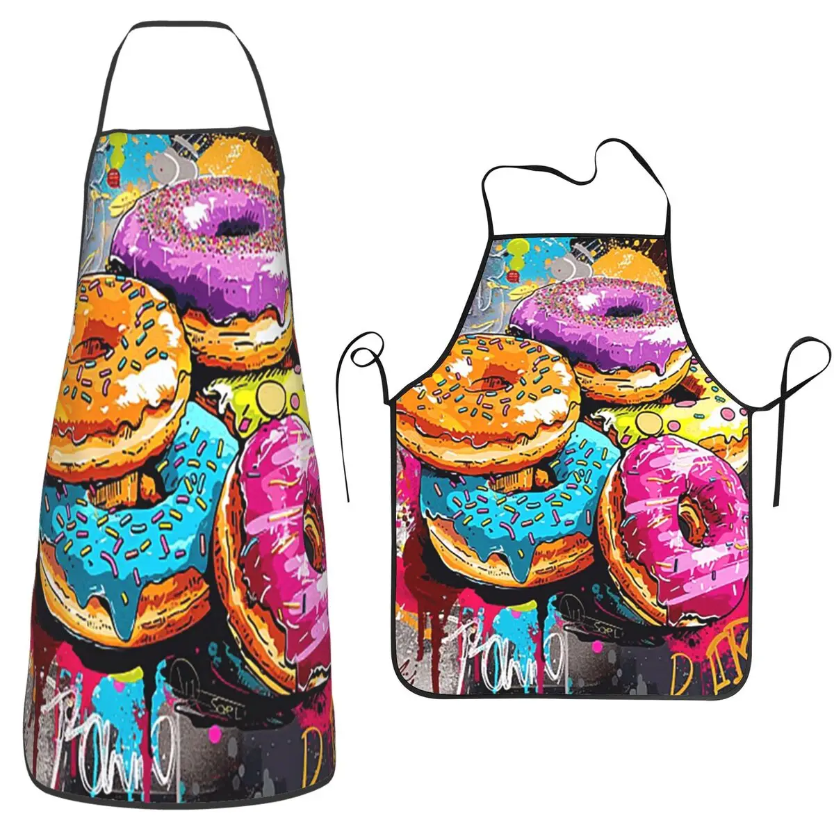 Delicious Doughnut Dessert Apron Chef Cooking Tablier Sleeveless Bib Kitchen Cleaning Pinafore for Women Men Painting