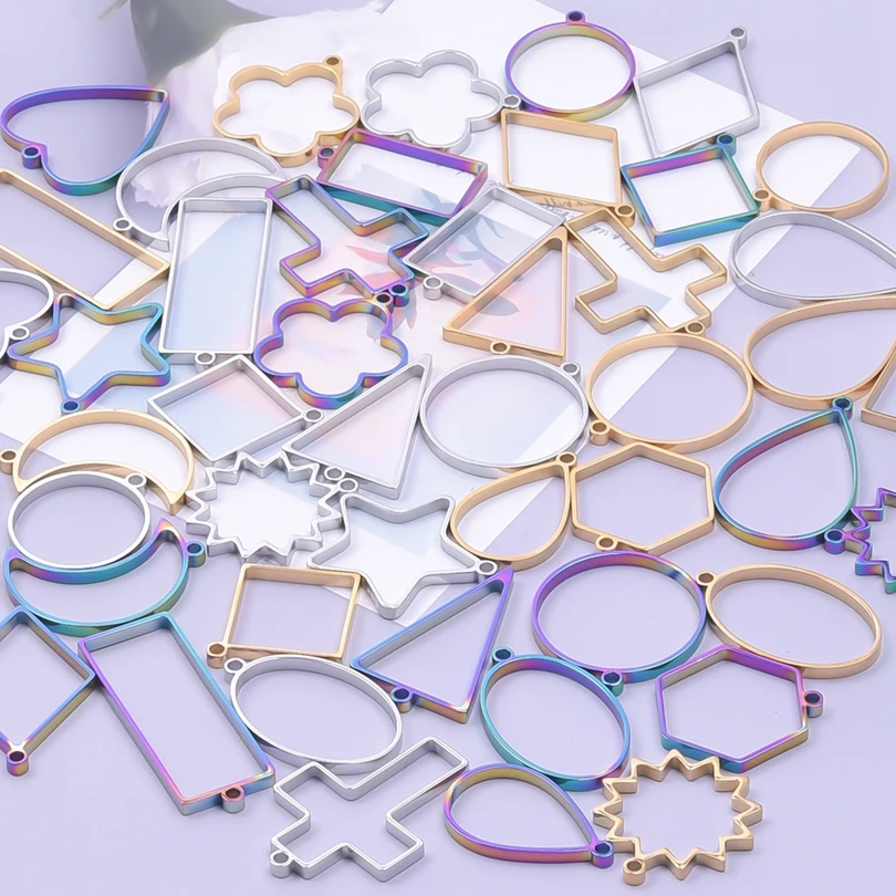 9Pcs Assorted Geometric Hollow Pressed Frame Pendant Molds