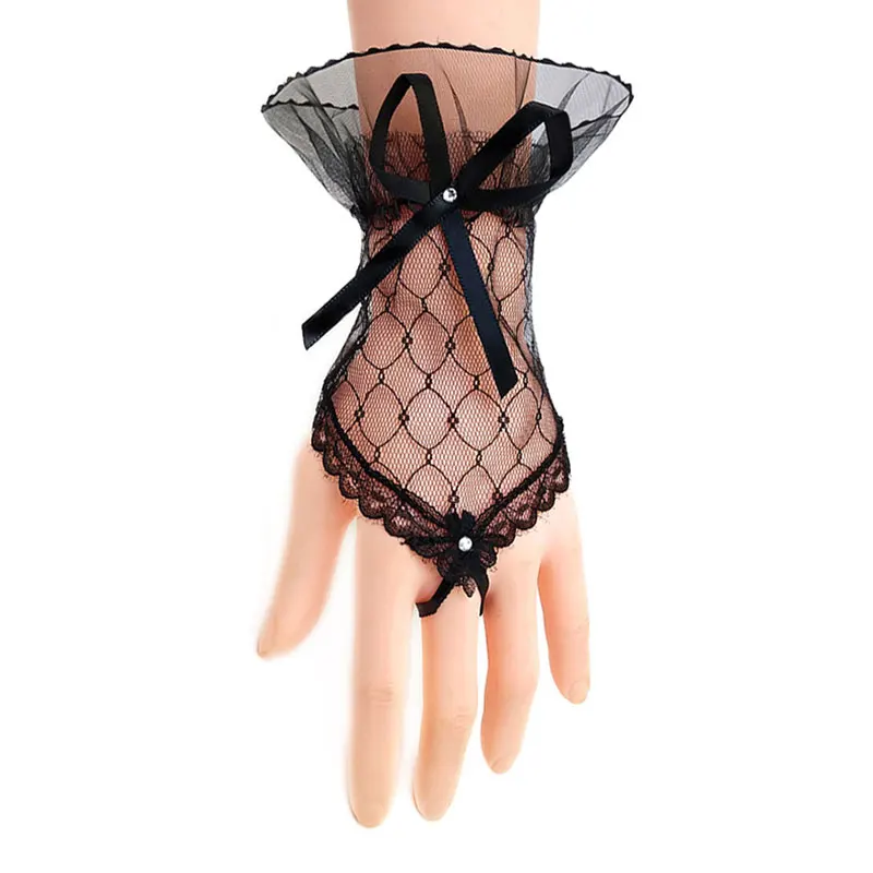 

Ladies Bow Sleeves Short Arm Sleeves Lace Wrist Cuffs Bracelets Women Solid Color Gloves Net Yarn Lace Gloves Accessories