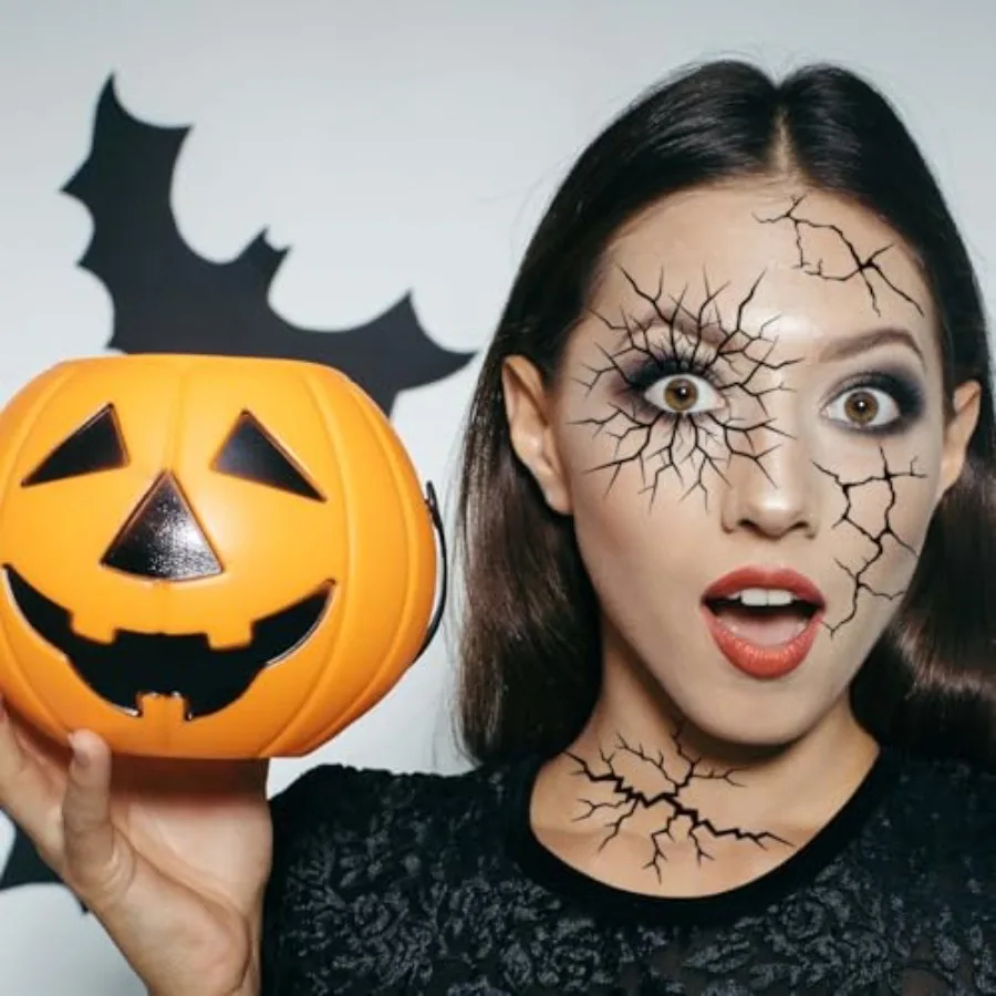 8 Sheets Halloween Cracked Skin Temporary Tattoos 8 large size sheets with realistic crack effects for Halloween makeup, costum