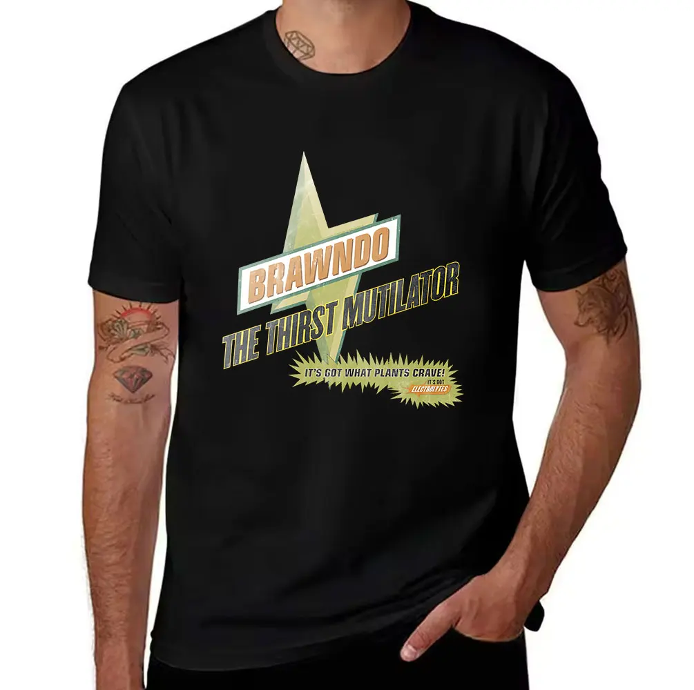 Men's Cotton T-Shirt Brawndo The Thirst Mutilator Graphic Print Tee It's Got What Plants Crave Electrolytes Themed Shirt