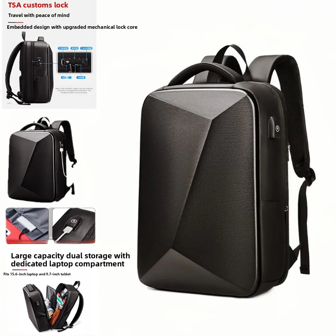 

Waterproof Busin Travel Bapa Men's 3D Hardell Laptop Bag Dual-oulder Strap Cuter Bag Nylon Interior