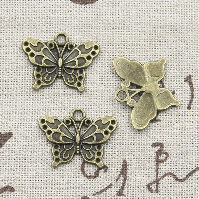 15pcs Charms Butterfly 20x25mm Antique Bronze Silver Color Plated Pendants Making DIY Handmade Tibetan Silver Color Jewelry