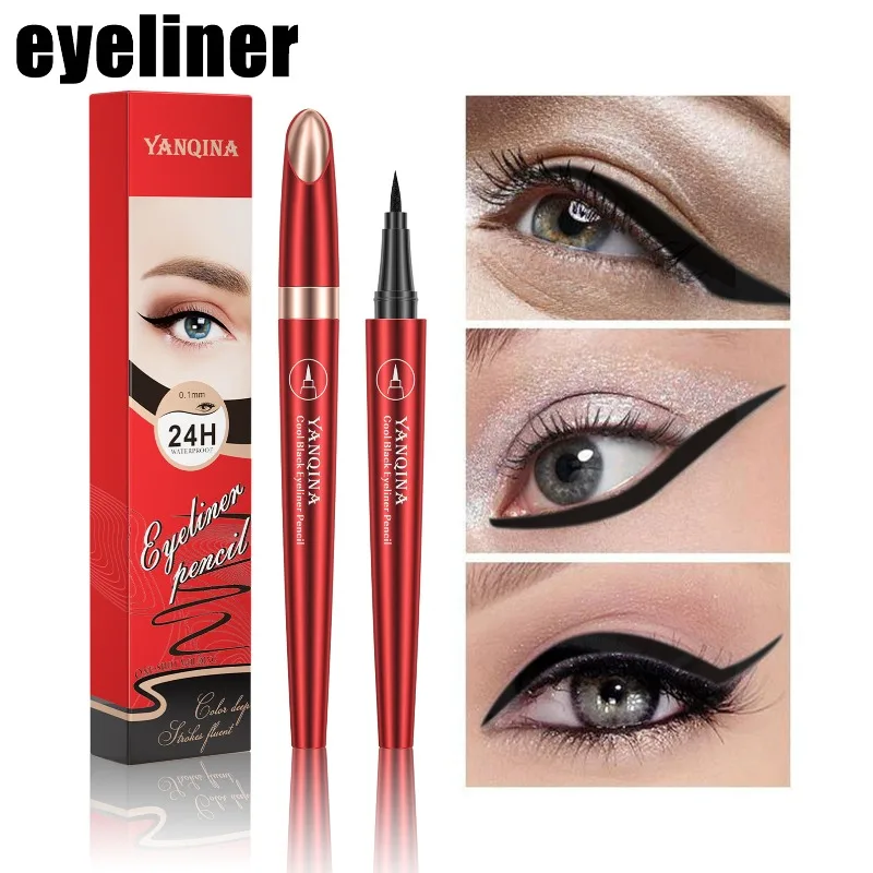 Quick Dry Liquid Eyeliner Pen With Hard Tip All Day Wear Smudge Proof Formula In Deep Jet Black Color For Perfect Lines 1PCS Red