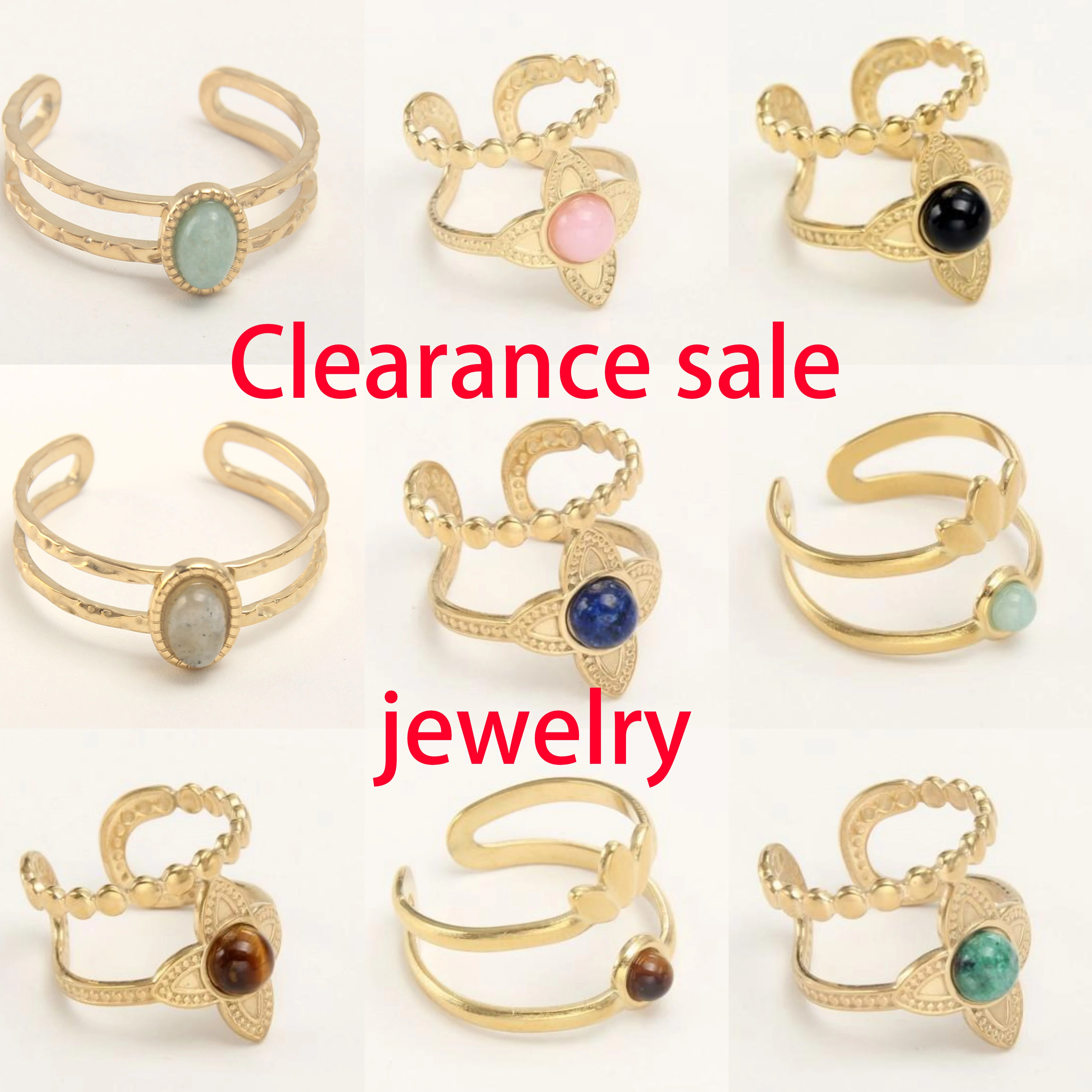 SUNSLL【Clearance Discount Rings】Gold Plated Opening Finger Rings For Women Girls Classic Natural Stone Wholesale Jewelry