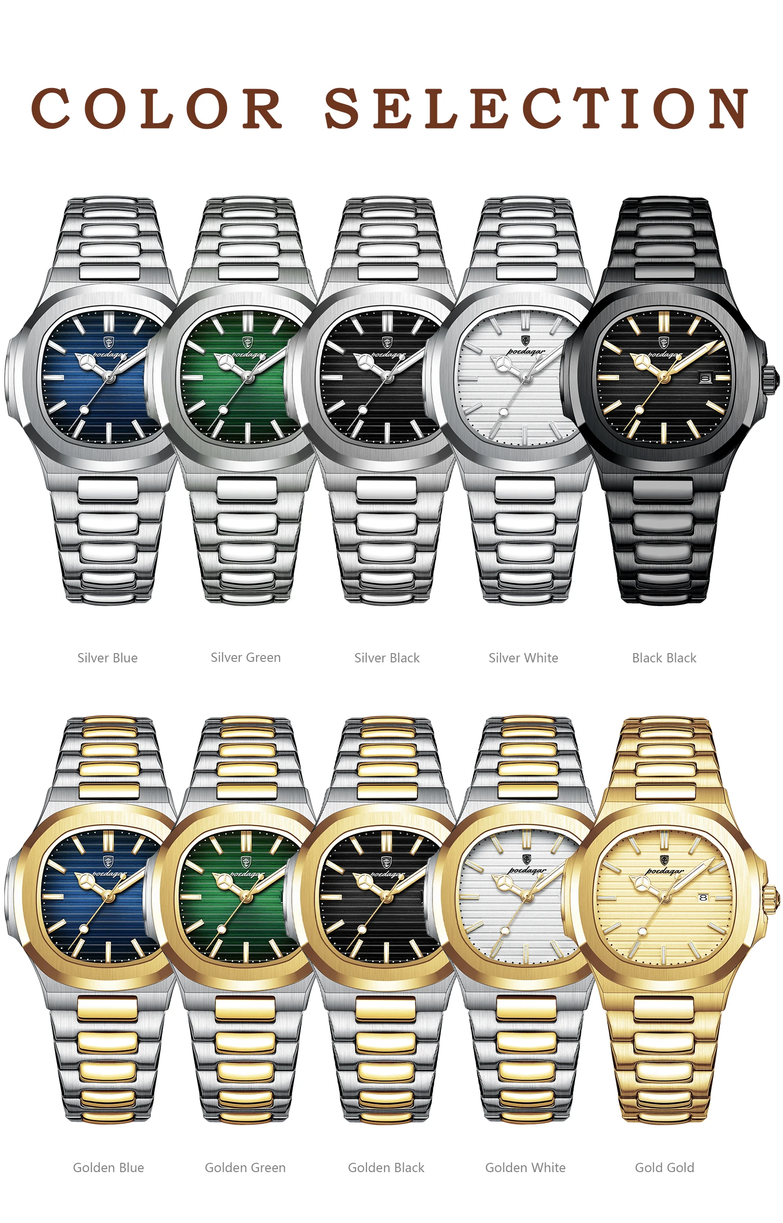 POEDAGAR Luxus Damen Quarzuhr Datum Wasserdicht Leuchtende Damen Armbanduhr Edelstahl Mode Uhren Für Frauen Reloj – Detail 6