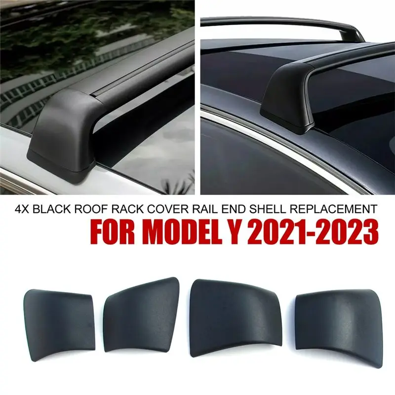 A30F-4Pcs 루프 랙 커버 캡 레일 엔드 쉘 어셈블리 테슬라 모델 Y 2021-2022 루프 랙 커버 외부 자동차 액세서리