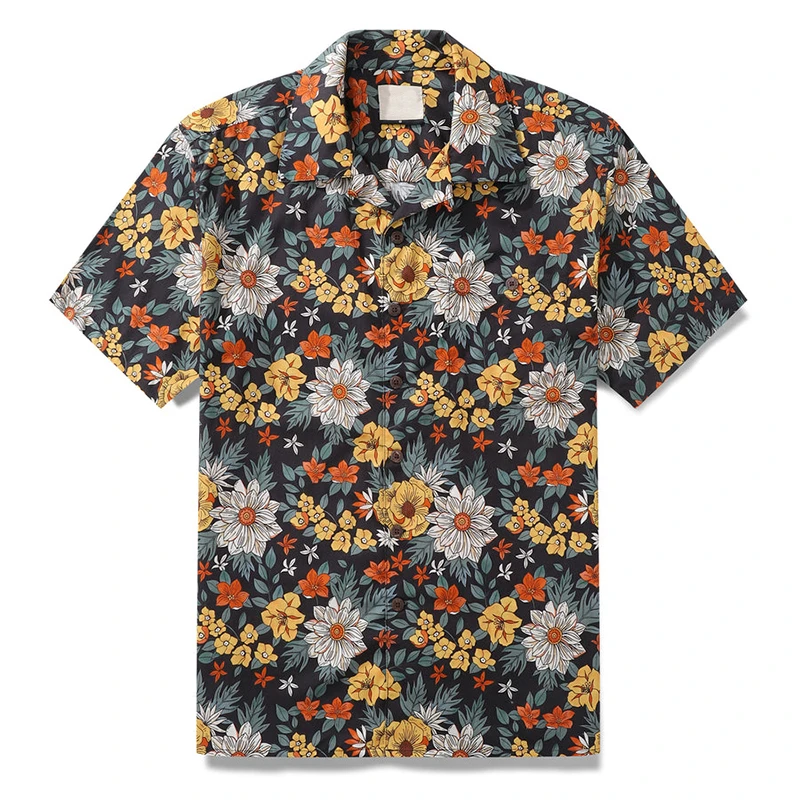 

3D Flower Print Harajuku Shirts Short Sleeve Male Shirt Lapel Buttons for Men Women Fashion Oversized Top