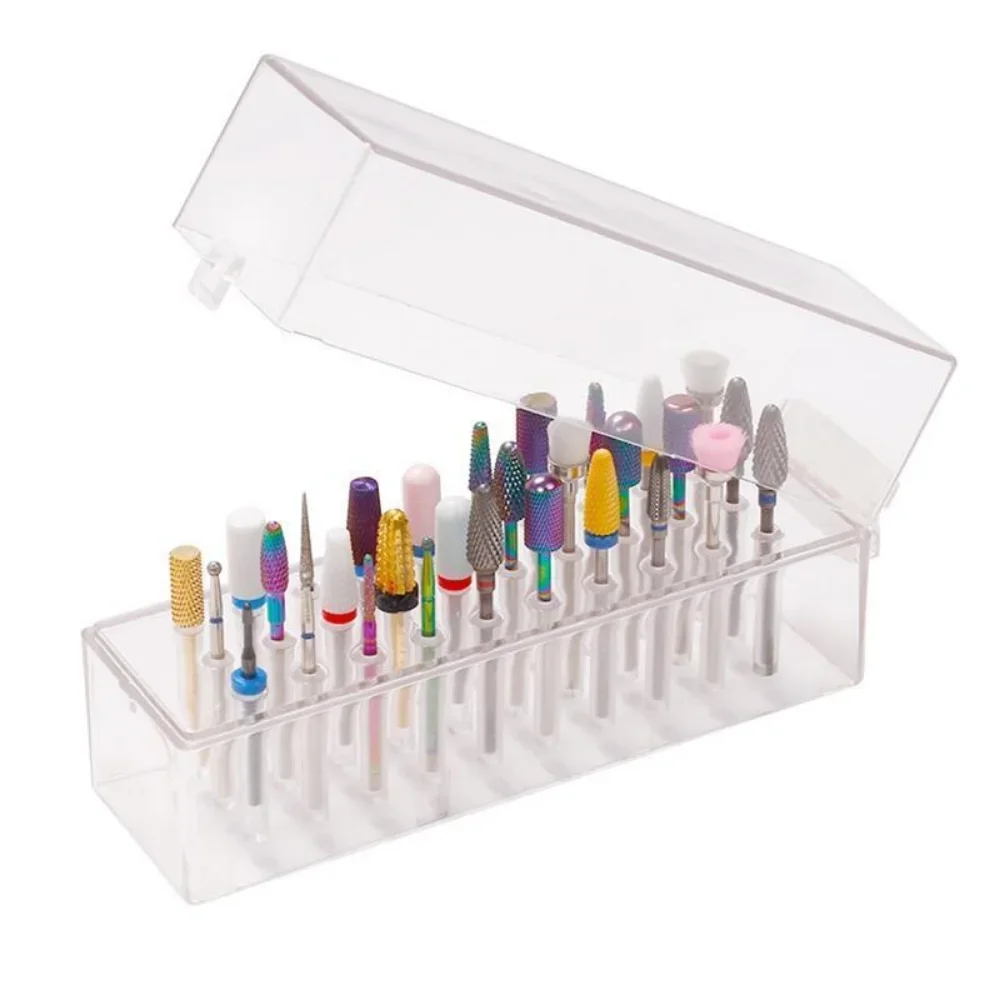 30/48 Holes Nail Drill Bit Holder Storage Case Stand Display Milling Cutter Box Manicure Empty   Acrylic Container