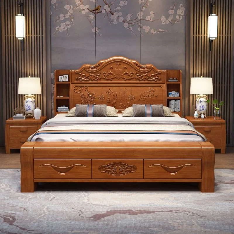

Bed Solid wood Chinese antique home bedroom 1.8 meters double bed carved Ming High Quality