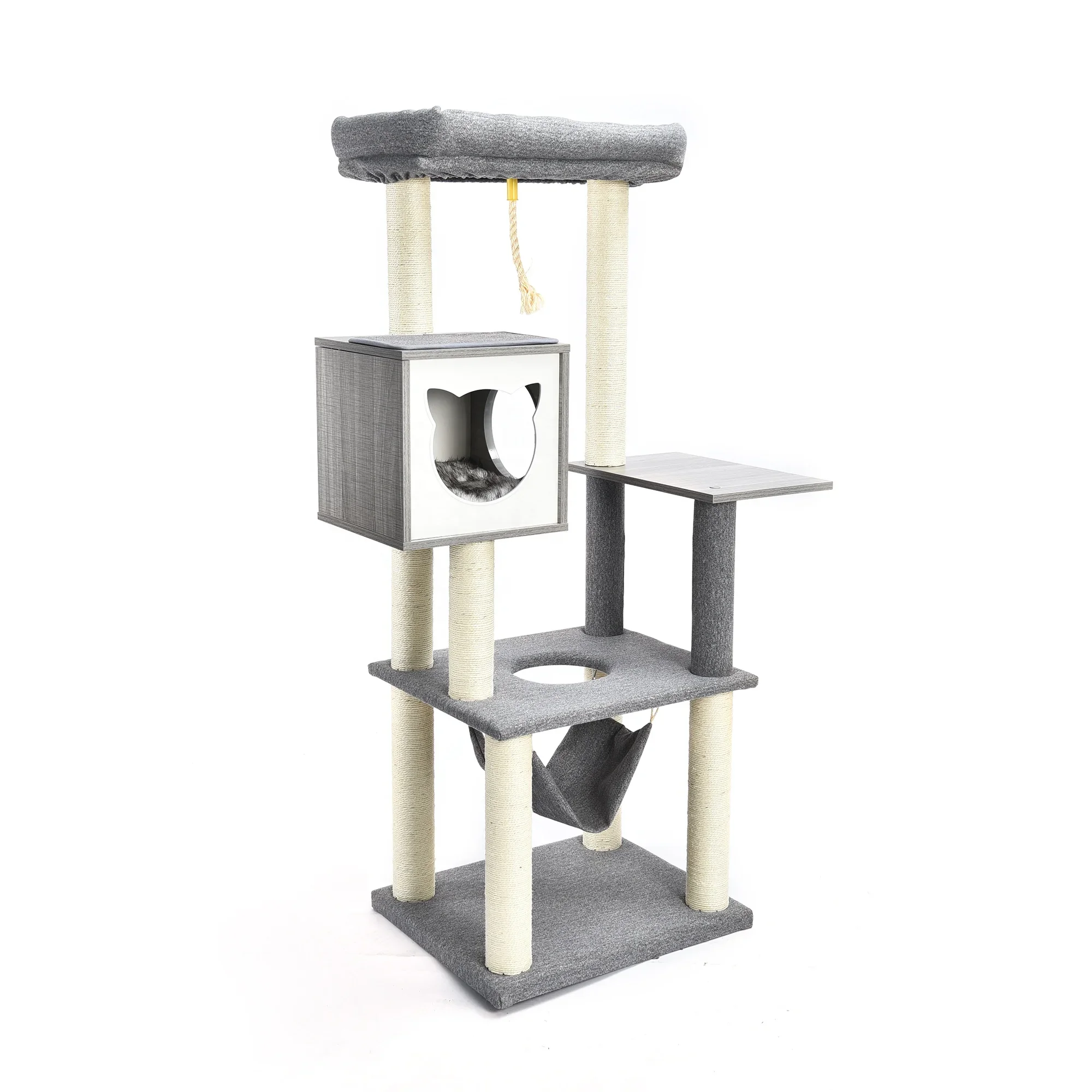 

-Современный стильный кот, лазание на дереве, сизалевый столб, когтеточка, веревка, гамак, большая платформа, кондоминирование, деревянное кошачье дерево