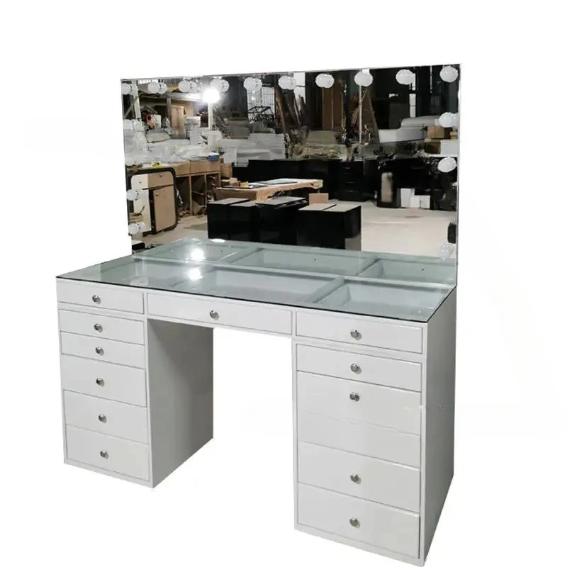 

Dresser with lamp, single-sided wooden barber shop hair mirror, salon beauty
