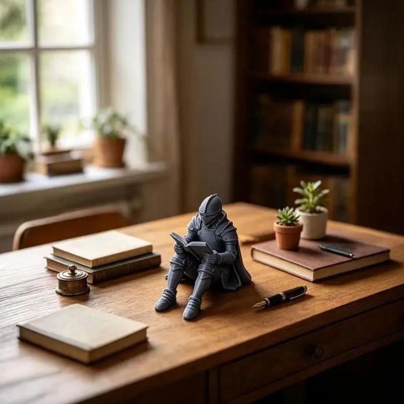 Medieval Knight Reading Statue Exquisite Craftsmanship Ideal Gift For Home Office Bookshelf Desktop Decor