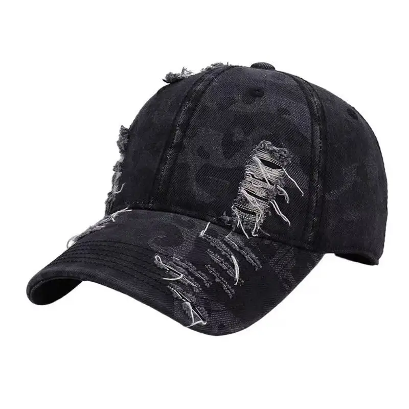 Customized Printed Logo Leopard Print Camouflage Baseball Caps Men And Women Retro Washed Break Hole Sun Shading Duck Tongue Hat view 4